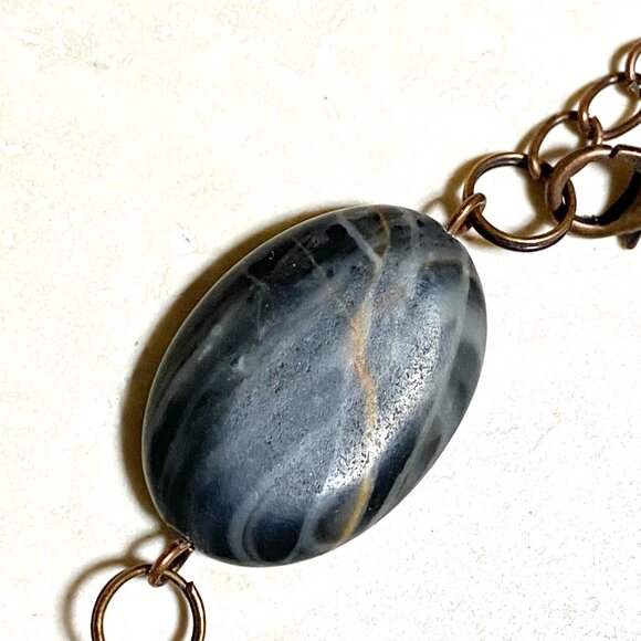 2/$20, Dark Banded Agate Boho Bracelet, Large Genuine Gemstone + Copper Links - Picture 6 of 12